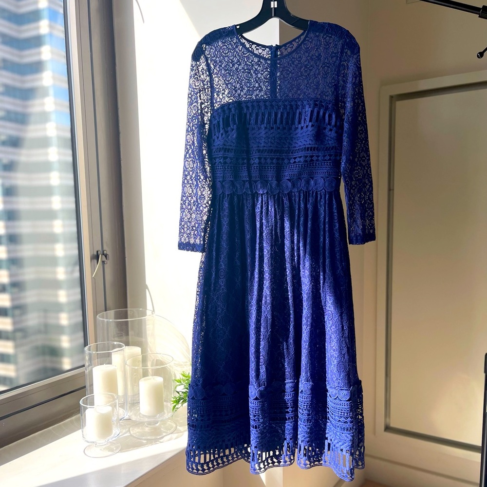 NWT ASOS DESIGN Premium lace midi dress navy, US 8